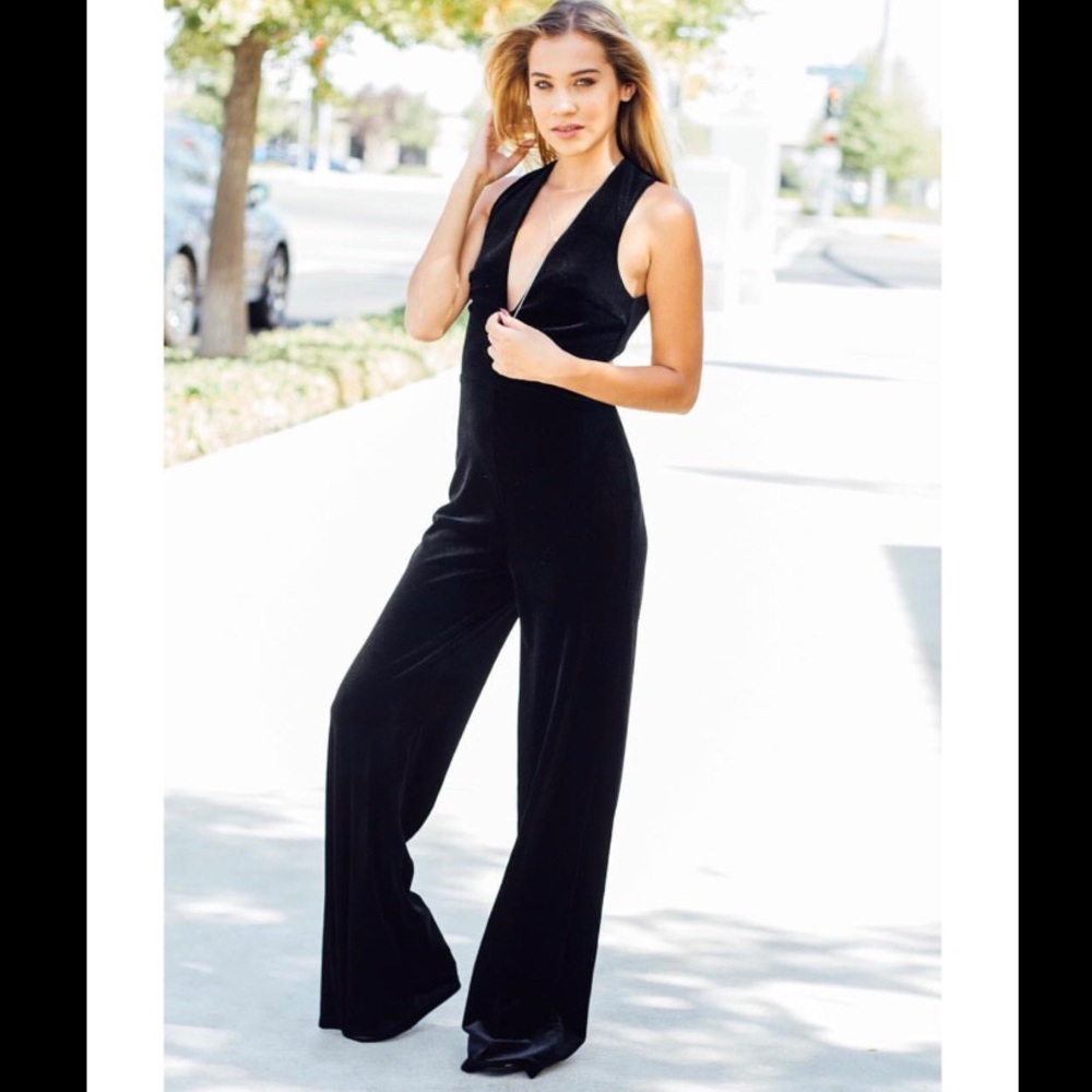 Deep V Velvet jumpsuit